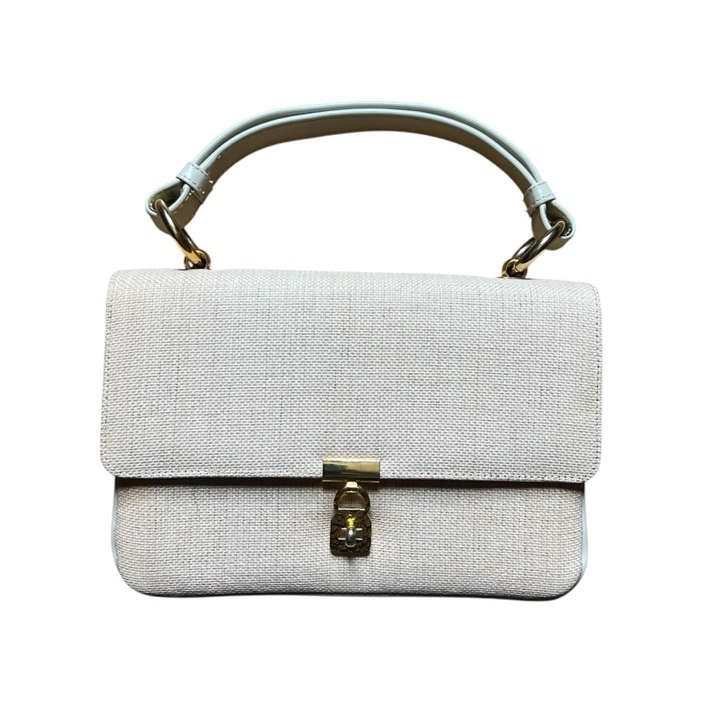 Vintage Neutral Tan Woven Patent Leather Satchel Purse Made in Spain